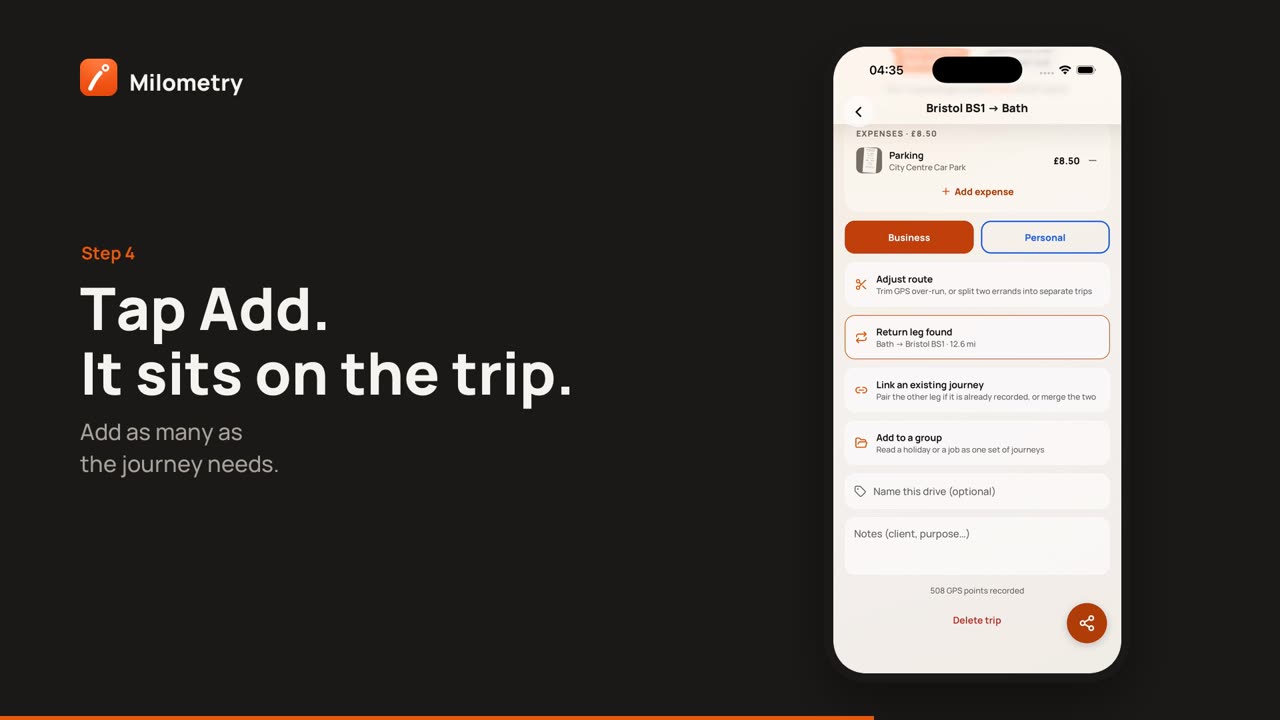 Add parking, tolls and receipts to a trip